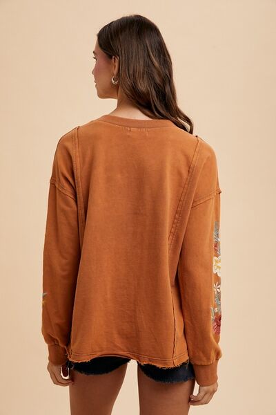 Annie Wear Embroidered Long Sleeve French Terry Top Hoodies & Sweaters