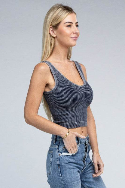 2-Way Neckline Washed Ribbed Cropped Tank Top - Shop Style & More | Fresh Looks, Everyday Deals & Free Shipping