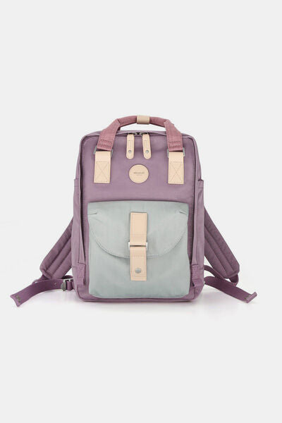 Himawari Contrast Waterproof Canvas Backpack Bag with Round Label Lavender One Size Bags