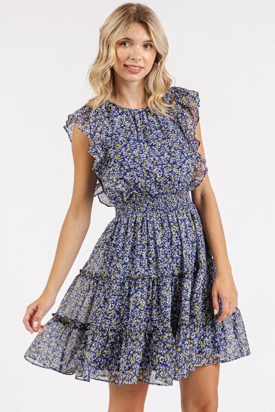 Mittoshop Ditsy Floral Print Ruffle Chiffon Mini Dress Casual Dresses