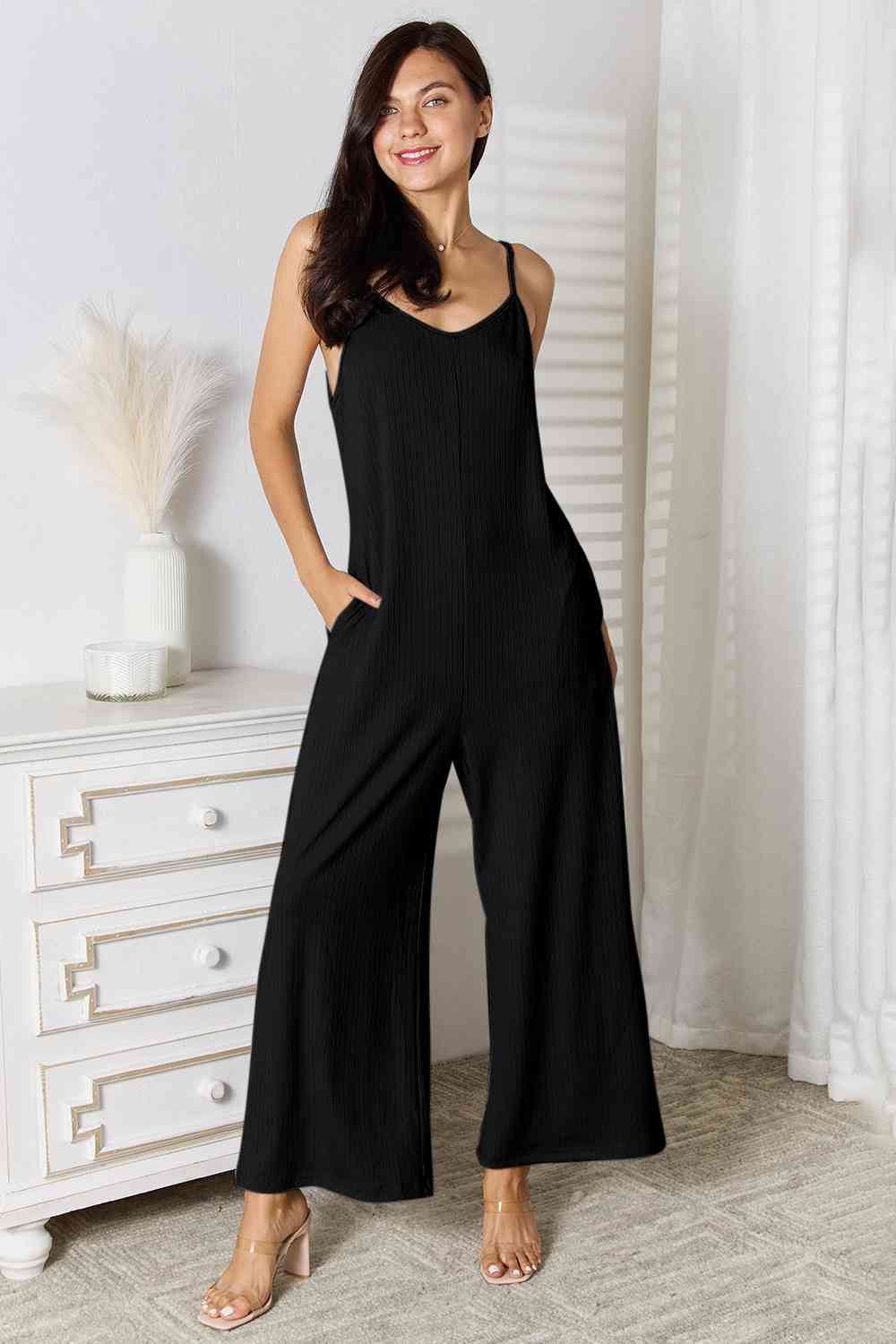 Basic Bae Spaghetti Strap Jumpsuit - Full Size V-Neck Design Jumpsuits