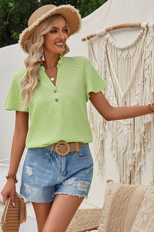 V Neck Loose Fit Solid Button Plaid Shirt - Shop Style & More | Fresh Looks, Everyday Deals & Free Shipping