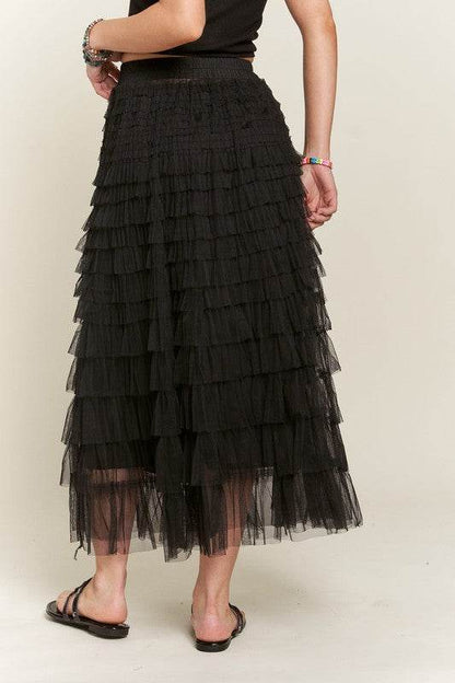 ADORA Elastic Waist Layered Mesh Midi Skirt - Shop Style & More | Fresh Looks, Everyday Deals & Free Shipping