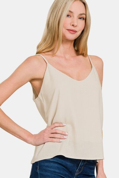 Zenana Two Layered Spaghetti Strap Cami Beige Top - Femme & Flirty