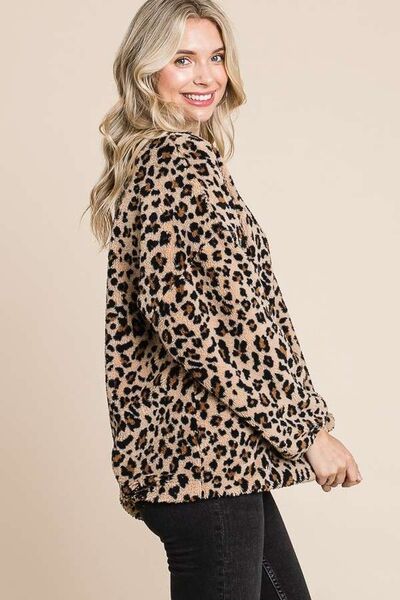 Culture Code Leopard Faux Fur Round Neck Top Hoodies & Sweaters