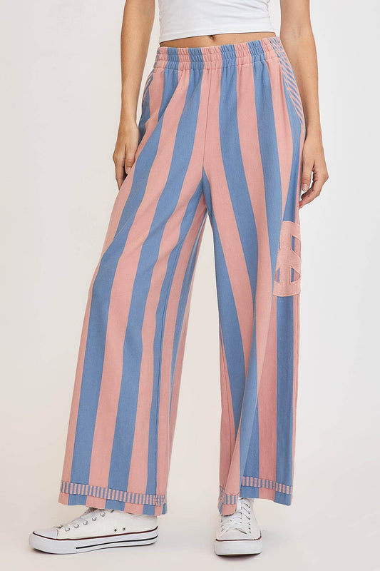 Umgee Peace Sign Patch Striped Wide Leg Pants - Shop Style & More | Fresh Looks, Everyday Deals & Free Shipping