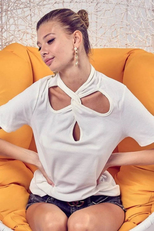 BiBi Soft Rib Knit with Twist Neck Detailed Top - Shop Style & More | Fresh Looks, Everyday Deals & Free Shipping