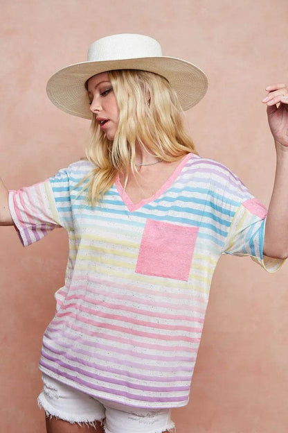 BiBi Rainbow Stripe Printed Triblend Knit Top - Shop Style & More | Fresh Looks, Everyday Deals & Free Shipping
