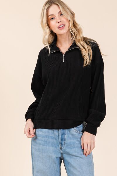 BOMBOM Quarter Zip Long Sleeve Sweatshirt with Pockets Hoodies & Sweaters