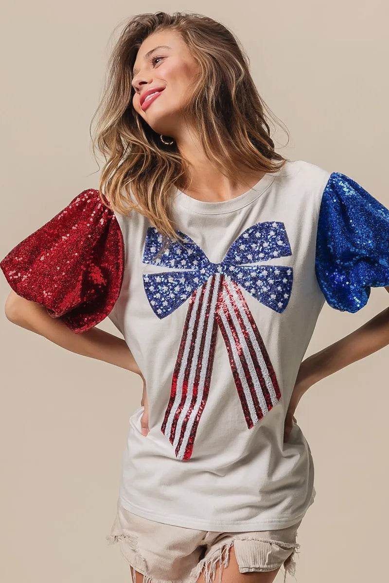 BiBi Sequin American Flag Bow Top - Shop Style & More | Fresh Looks, Everyday Deals & Free Shipping
