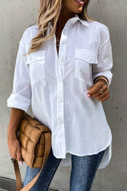 Solid Button Up Pockets Long Sleeves Blouse - Shop Style & More | Fresh Looks, Everyday Deals & Free Shipping