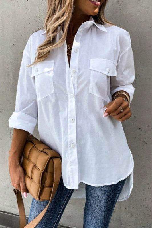 Solid Button Up Pockets Long Sleeves Blouse - Shop Style & More | Fresh Looks, Everyday Deals & Free Shipping