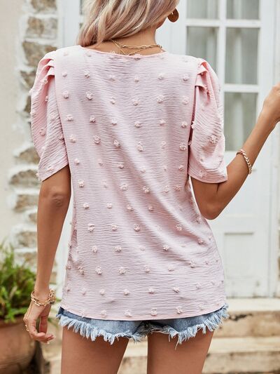 Swiss Dot Puff Sleeve Top - Short Puff Sleeve Design Blouses