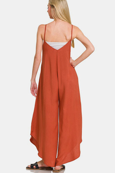 Zenana Wide Leg Overalls with Pockets and Spaghetti Straps Jumpsuits