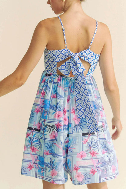 Davi & Dani Tropical Floral Geo Print Tie Back Tube Top Romper - Shop Style & More | Fresh Looks, Everyday Deals & Free Shipping
