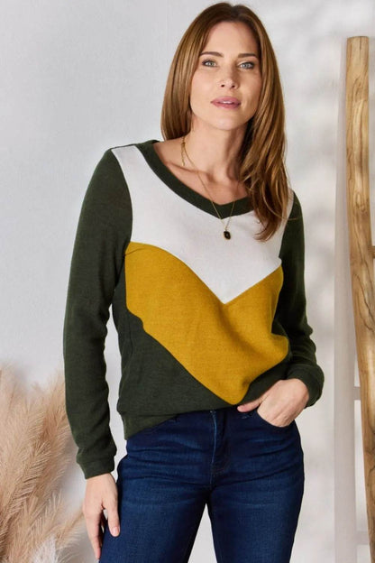 Hailey & Co Full Size Colorblock V-Neck Blouse - Shop Style & More | Fresh Looks, Everyday Deals & Free Shipping
