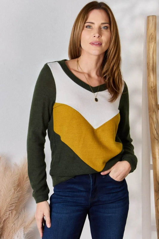 Hailey & Co Full Size Colorblock V-Neck Blouse - Shop Style & More | Fresh Looks, Everyday Deals & Free Shipping