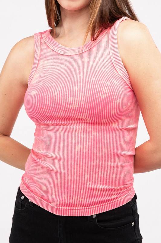 2-Way Neckline Washed Ribbed Cropped Tank Top - Shop Style & More | Fresh Looks, Everyday Deals & Free Shipping