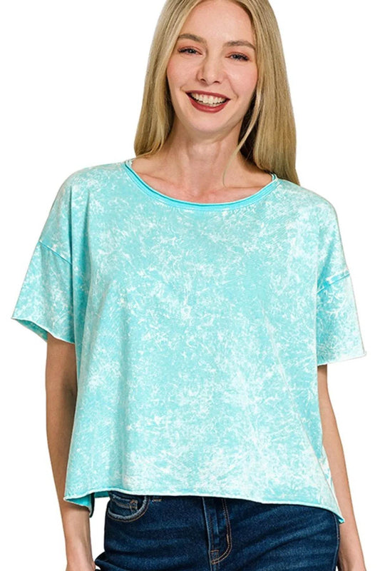 Zenana Washed Crew Neck Short Sleeve Crop Box Tee - Shop Style & More | Fresh Looks, Everyday Deals & Free Shipping