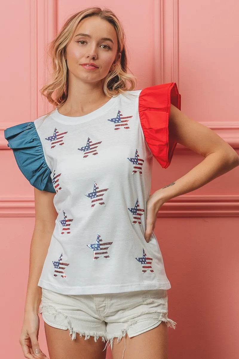 BiBi American Flag Sequin Stars Top - Shop Style & More | Fresh Looks, Everyday Deals & Free Shipping