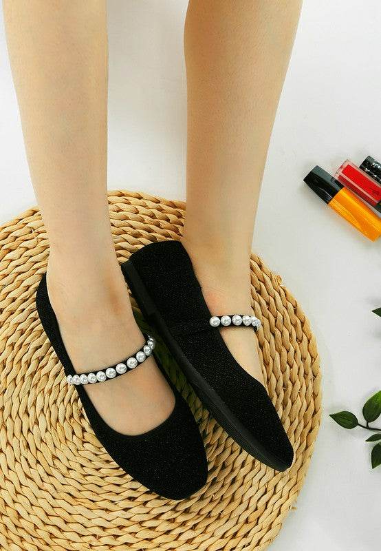 Corphee Pearl Strapped Glitter Ballerinas - Shop Style & More | Fresh Looks, Everyday Deals & Free Shipping