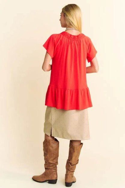Davi & Dani Solid Lace Trim Neck Short Sleeve Peplum Top - Shop Style & More | Fresh Looks, Everyday Deals & Free Shipping