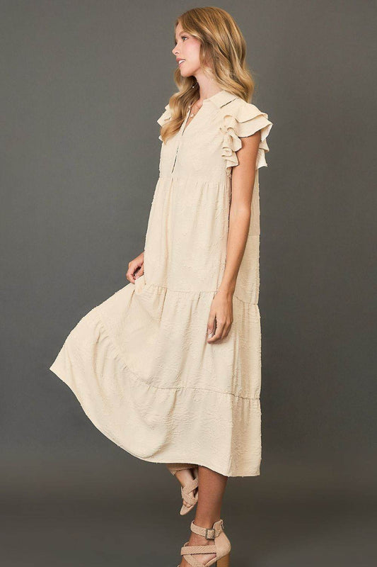 Umgee Full Size Tiered Floral Burnout Ruffle Sleeve Midi Dress Plus Size - Shop Style & More | Fresh Looks, Everyday Deals & Free Shipping