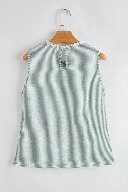 Meredith Stripe Lace Patchwork Crew Neck Tank Top - Shop Style & More | Fresh Looks, Everyday Deals & Free Shipping