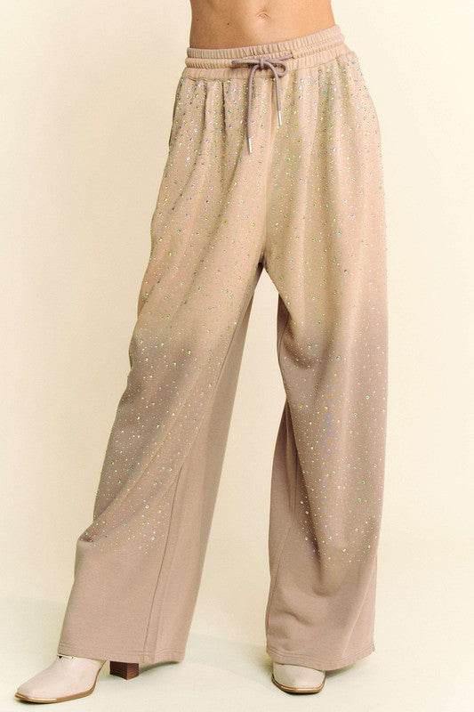 Davi & Dani Rhinestone Drawstring Wide Leg Pants - Shop Style & More | Fresh Looks, Everyday Deals & Free Shipping