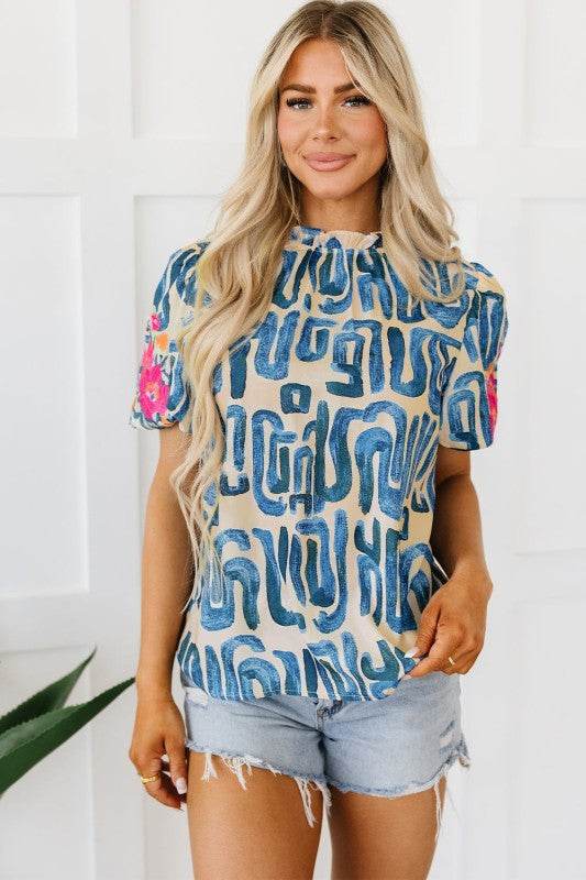 Lara Puff Sleeve Frilled Neck Printed Top - Shop Style & More | Fresh Looks, Everyday Deals & Free Shipping