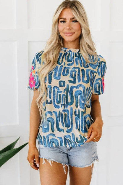 Lara Puff Sleeve Frilled Neck Printed Top - Shop Style & More | Fresh Looks, Everyday Deals & Free Shipping