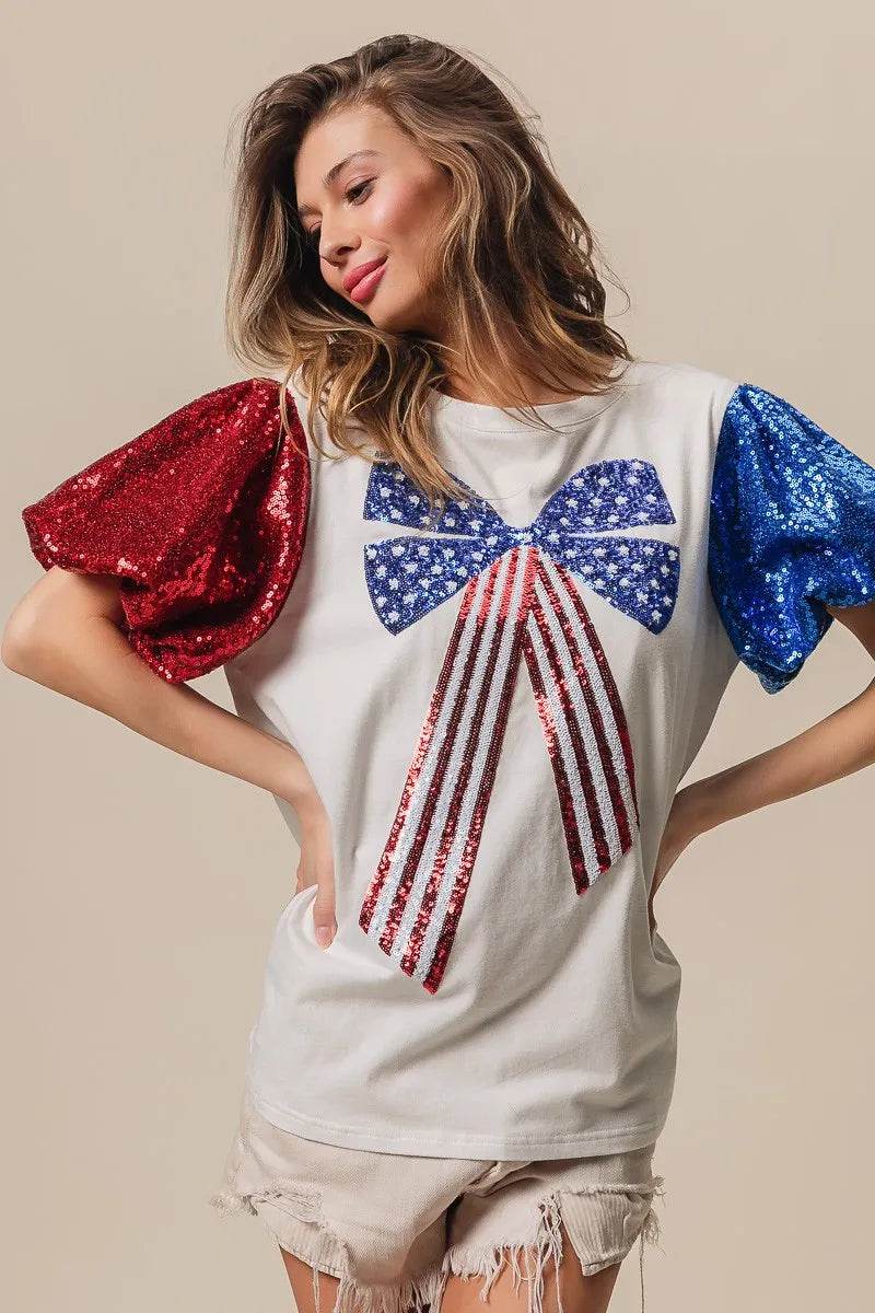 BiBi Sequin American Flag Bow Top - Shop Style & More | Fresh Looks, Everyday Deals & Free Shipping