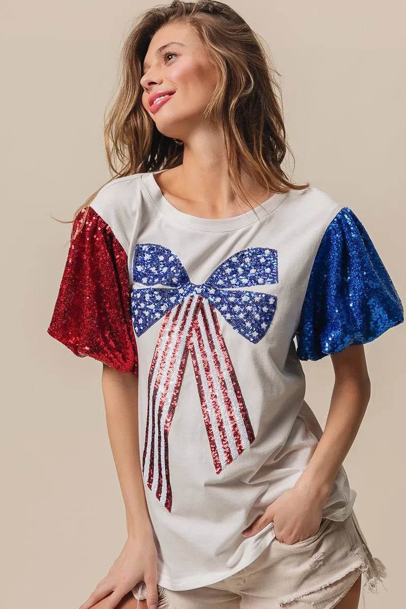 BiBi Sequin American Flag Bow Top - Shop Style & More | Fresh Looks, Everyday Deals & Free Shipping