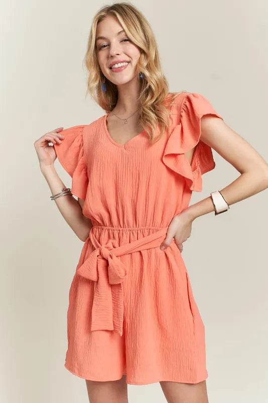 ADORA Ruffle Sleeves Romper with Pockets - Shop Style & More | Fresh Looks, Everyday Deals & Free Shipping