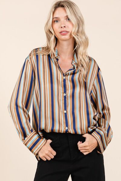 Mittoshop Striped Button Down Satin Shirt Blouses