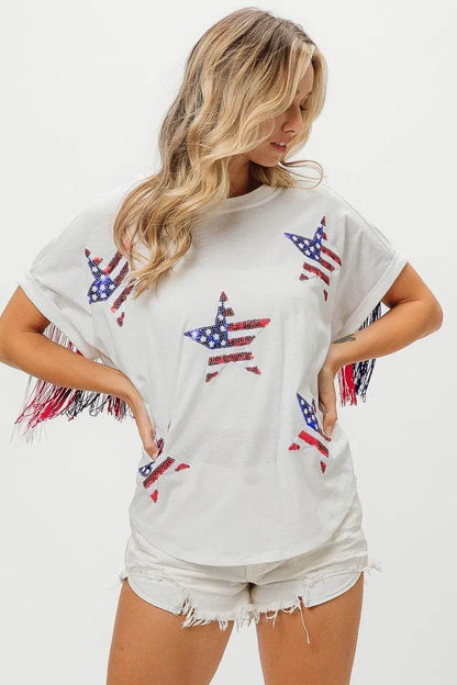 BiBi American Flag Sequin Star Fringe Top - Shop Style & More | Fresh Looks, Everyday Deals & Free Shipping