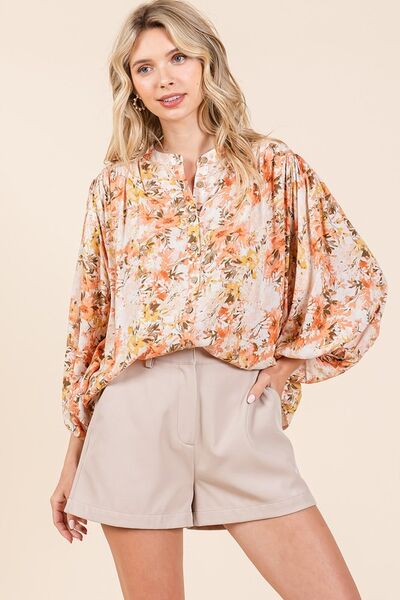 Mittoshop Flower Print Batwing Sleeve Button Down Blouse Ginger Blouses