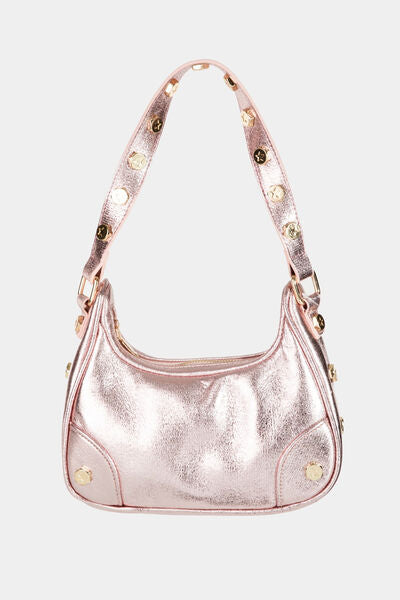 Fame Star Button Trim Hobo Handbag Pink One Size Bags