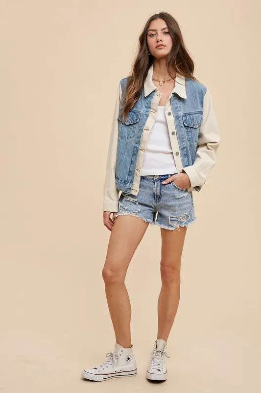 Annie Wear Collared Neck Double Placket Denim Jacket - Shop Style & More | Fresh Looks, Everyday Deals & Free Shipping