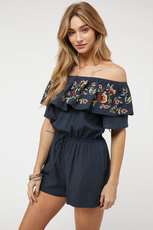 Floral Embroidered Off Shoulder Romper - Shop Style & More | Fresh Looks, Everyday Deals & Free Shipping
