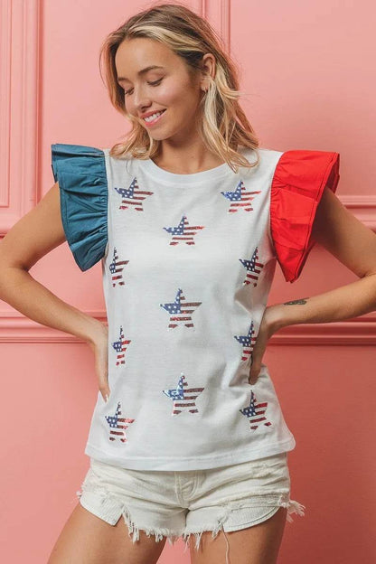 BiBi American Flag Sequin Stars Top - Shop Style & More | Fresh Looks, Everyday Deals & Free Shipping