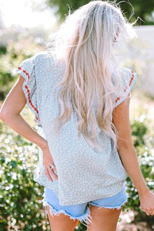 Angie Boho Embroidered Floral Print Flutter Sleeve - Shop Style & More | Fresh Looks, Everyday Deals & Free Shipping