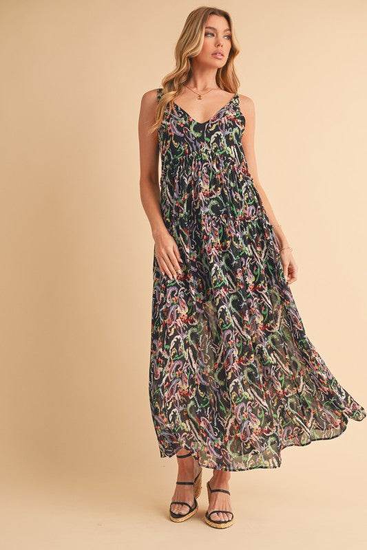 Aemi + Co Printed V-Neck Frill Tiered Cami Dress - Shop Style & More | Fresh Looks, Everyday Deals & Free Shipping
