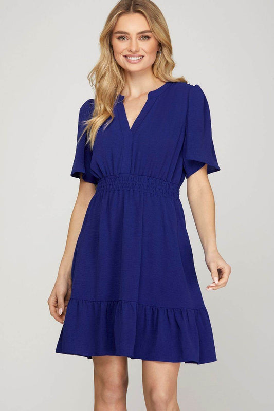 She + Sky Ruffled Hem Notched Flutter Sleeve Mini Dress - Shop Style & More | Fresh Looks, Everyday Deals & Free Shipping