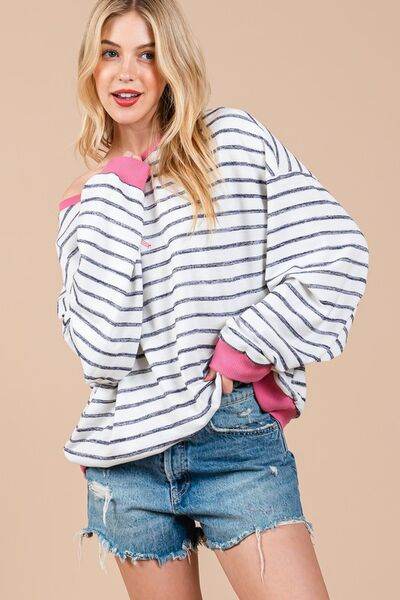 Ces Femme Striped Round Neck Drop Shoulder Sweatshirt - Shop Style & More | Fresh Looks, Everyday Deals & Free Shipping