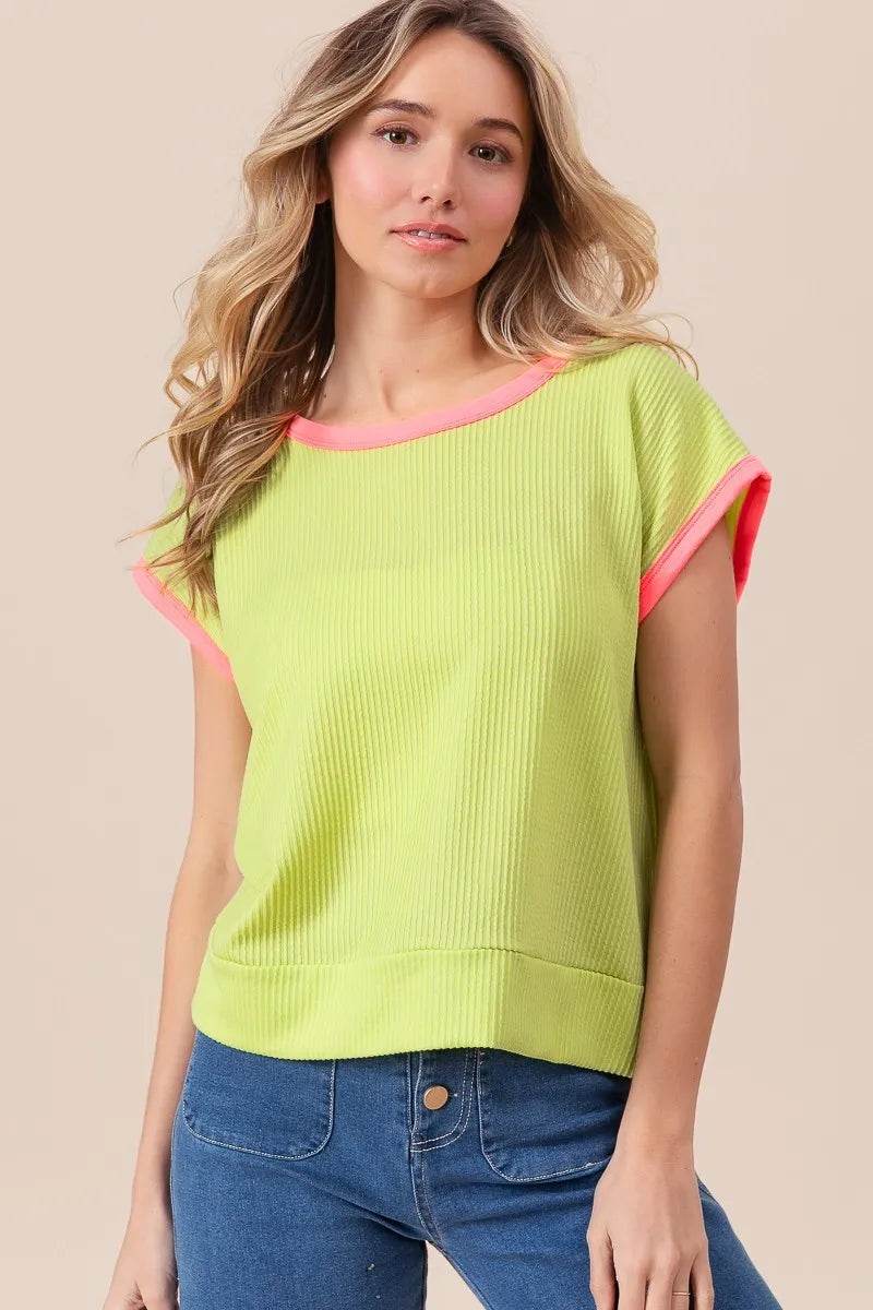 BiBi Cord Rib Knit Contrast Banded Top - Shop Style & More | Fresh Looks, Everyday Deals & Free Shipping