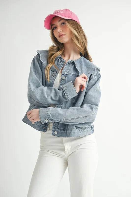 MABLE Scallop Peter Pan Collar Denim Jacket - Shop Style & More | Fresh Looks, Everyday Deals & Free Shipping