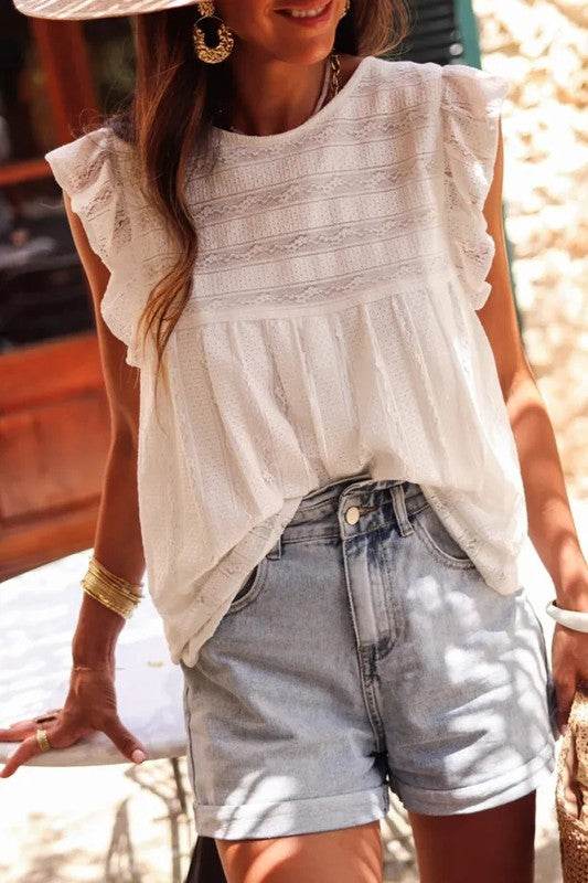 White Ruffled Lace Flowy Tank Top - Shop Style & More | Fresh Looks, Everyday Deals & Free Shipping