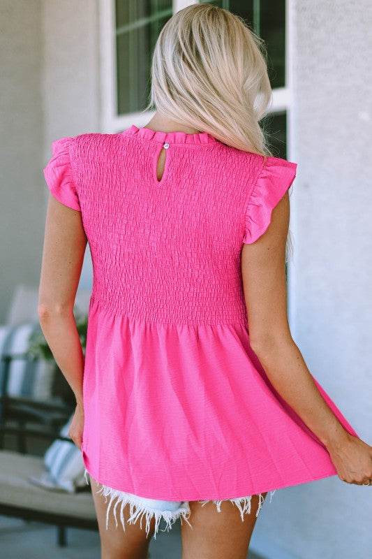 Aleah Smocked Ruffle Flutter Sleeve Peplum Blouse - Shop Style & More | Fresh Looks, Everyday Deals & Free Shipping