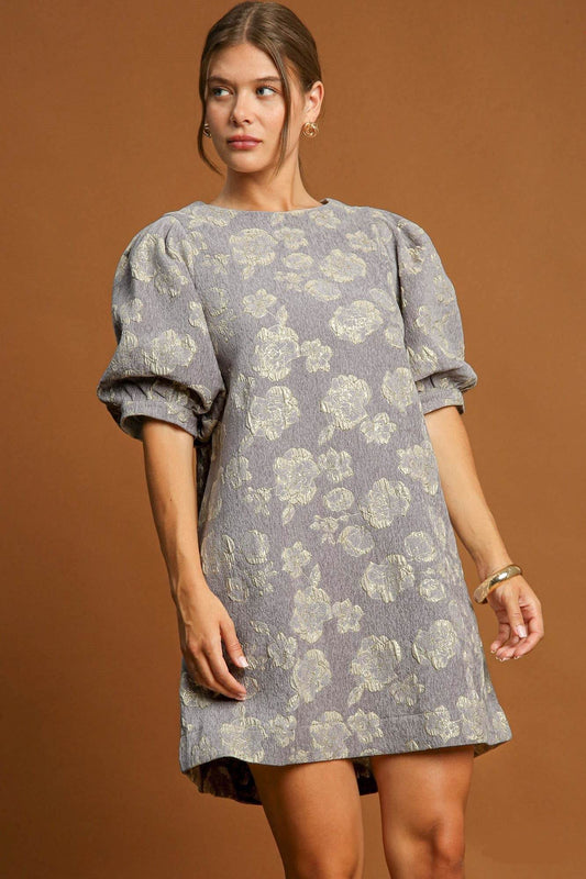 Umgee Floral Mini Dress with Jacquard Puff Sleeves - Shop Style & More | Fresh Looks, Everyday Deals & Free Shipping